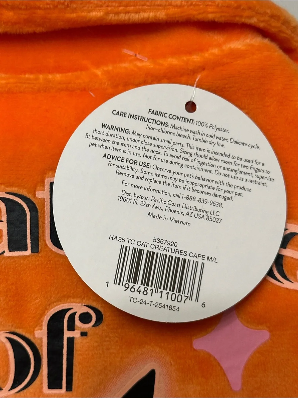 Glow-In-The-Dark Orange Cat Cape for Pets - Creature of the Night